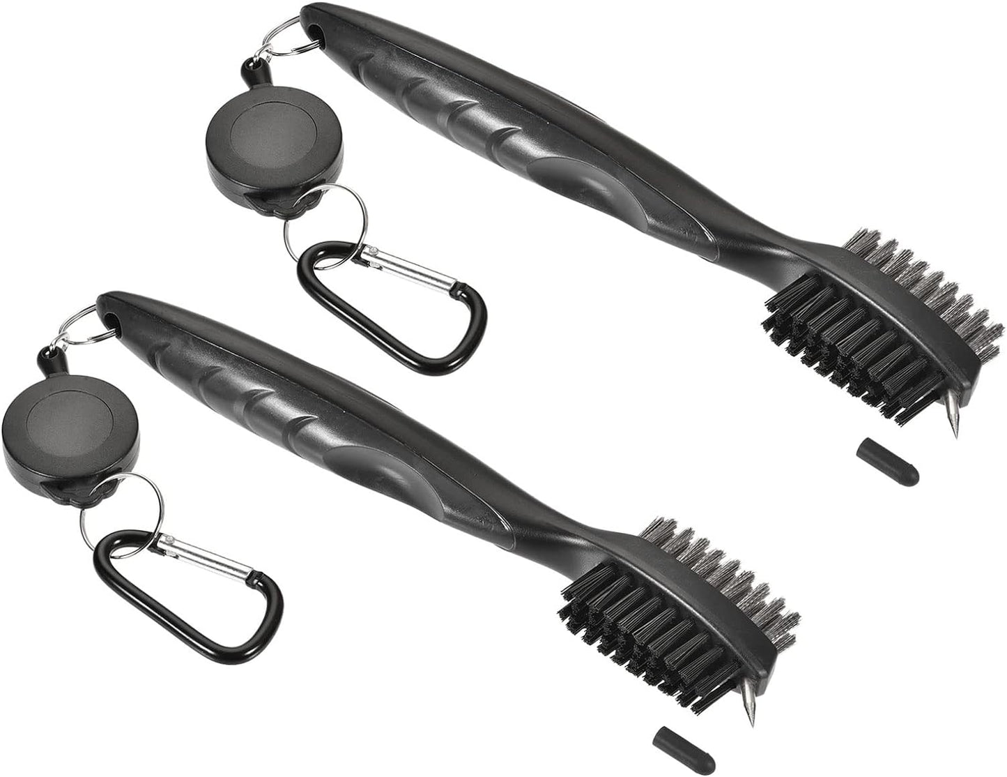 2 Pack Golf Club Brush - Golf Club Groove Cleaner Zip-line Dual Sided Bristle Cleaning Tools with Clip, Retractable, Apply to Outdoor (Black)