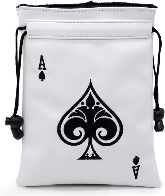 Ace of Spade Golf Valuables Pouch Bag with Drawstrings - Synthetic Leather Golf Tee Pouch for Men Women White Golf Pouch, Golf Case Bag for Golfers