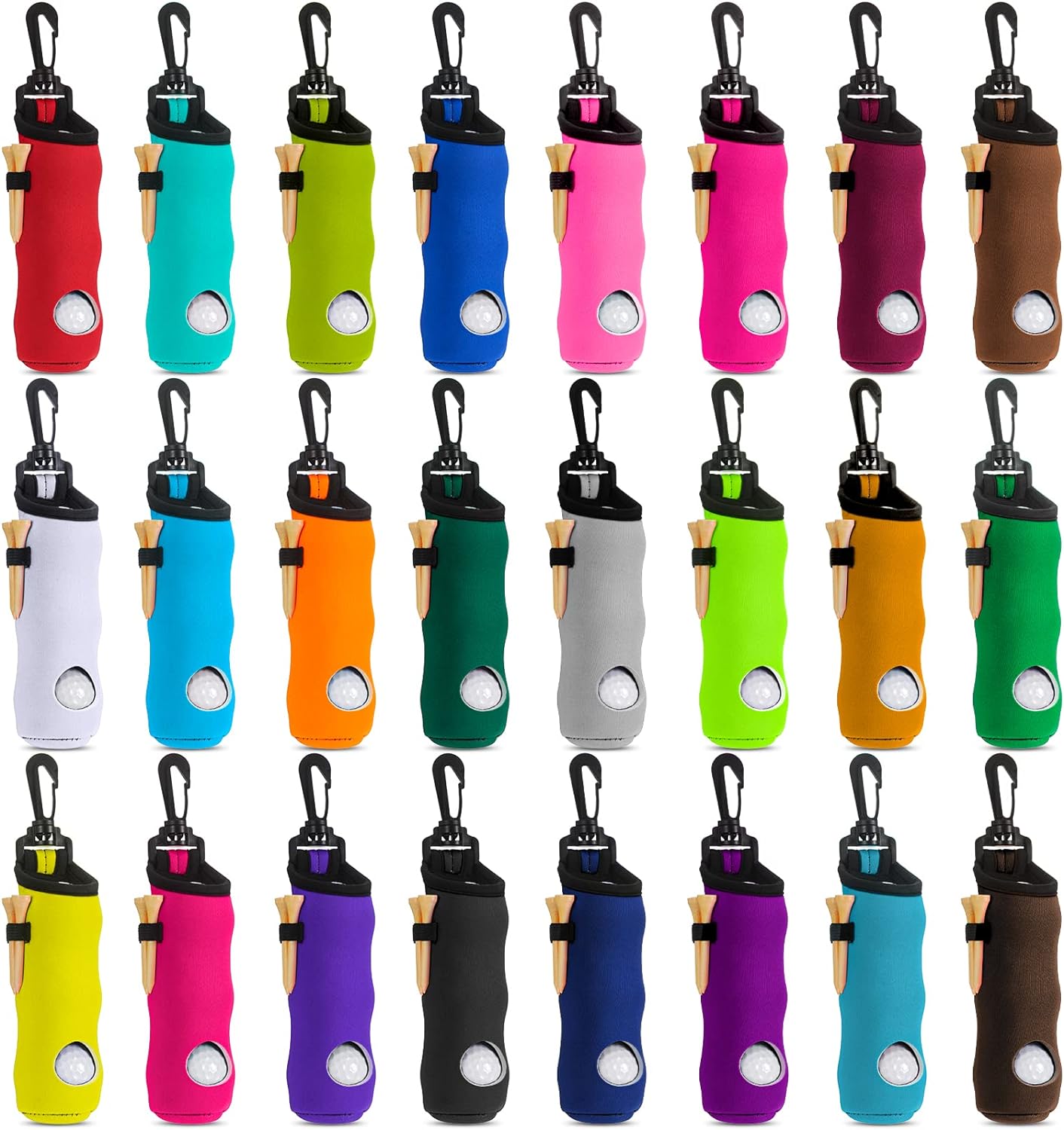 WILLBOND 24 Pieces Golf Ball Carry Bag Neoprene Golf Tee Holder Pouch Portable Golf Ball Holder with Hook Keychain Belt Clip Golf Ball Bag Pouch Storage Gifts Accessories for Men Women Carry