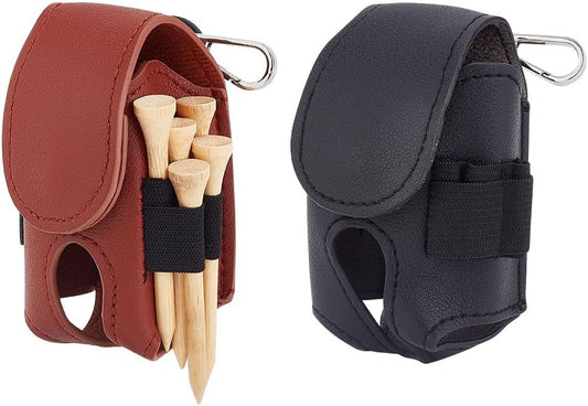 2Pcs Golf Ball Carry Leather Bag Golf Tee Holder Pouch Keychain Belt Clip Portable Golf Ball Storage Bag Golf Gifts Accessories
