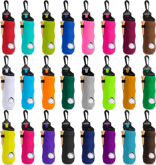 WILLBOND 24 Pieces Golf Ball Carry Bag Neoprene Golf Tee Holder Pouch Portable Golf Ball Holder with Hook Keychain Belt Clip Golf Ball Bag Pouch Storage Gifts Accessories for Men Women Carry