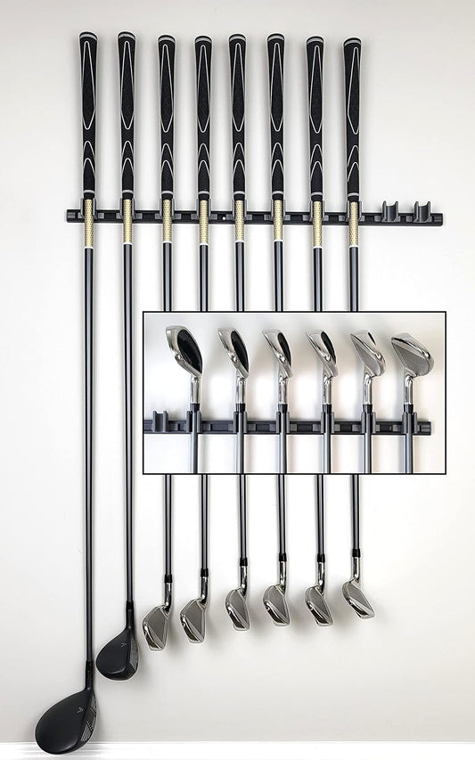 10 Golf Club Holders on 24" Rack, Wall Display, Wall Hanger, Rack, Mount, Organizer